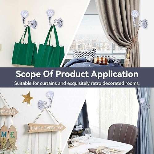 Lot de 2 Embrasses de Rideaux,Muraux Embrasses, Cristal Crochets Rideau Crochets,Embrasses à Rideaux Embrasses Décoratives Crochets de Rideaux avec Boule de Cristal pour Fenêtre de Maison et de Bureau - Nail Gallerys
