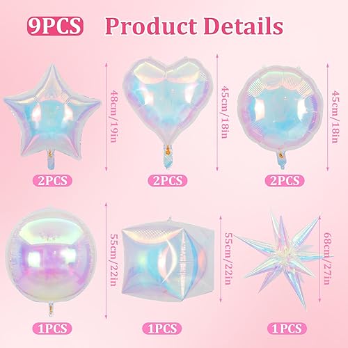 Fangoo 9 pcs Ballons Irisés étoile Explosion étoile Rond Forme d'amour Ballon de Papier d'aluminium 4D Party Ballons Pour Mariage Anniversaire Fête de Fille Décorations - Nail Gallerys