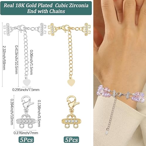Beebeecraft 1 boîte de 10 rallonges de Bracelet en Laiton Plaqué Or 18 carats Véritable Zircone Cubique Breloque Cœur Fermoirs Mousquetons Chaînes pour la Fabrication de Bijoux Colliers Fournitures - Nail Gallerys