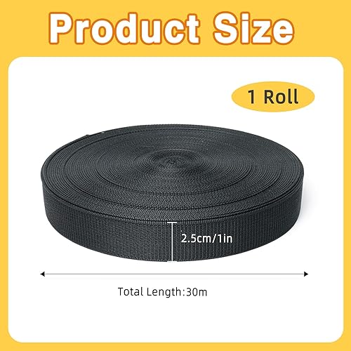 GTNCE Sangle en Polypropylène Noir 25 mm, 30 m, Sangle Couture, Sangle Sac a Dos, Biais de Couture, Ruban Couture Résistant pour Sacs à Dos, Sangles, DIY, Artisanat - Nail Gallerys
