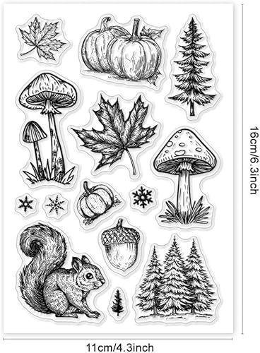 PH PandaHall Tampons Transparents Fall pour la Fabrication de Cartes Timbre D'Automne en Silicone Champignon Sceau Artisanal Automne Hiver pour Bricolage Scrapbooking Album Action de grâces - Nail Gallerys