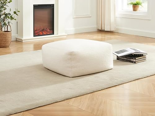 Vente-unique - Pouf en Tissu Bouclette Blanc SIRIETO - Nail Gallerys