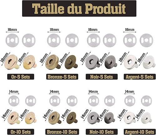 VEGCOO Bouton Pression Aimanté, 60 Pièces Bouton Pression en 4 Couleurs, 18mm/14mm Fermoir Aimanté Bouton, Pression Aimanté Couture Pour Les Vestes/sacs À Main/Portefeuilles/Artisanat De Bricolage - Nail Gallerys