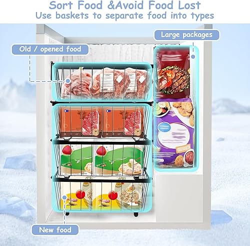 Lot de 4 Panier Congélateur Coffre,Panier Rangement Congelateur Empilables, Rangement Congelateur Coffre Poignée Pliable, Paniers Congelateur de Patin Antidérapant (34 × 18 × 14 cm) - Nail Gallerys