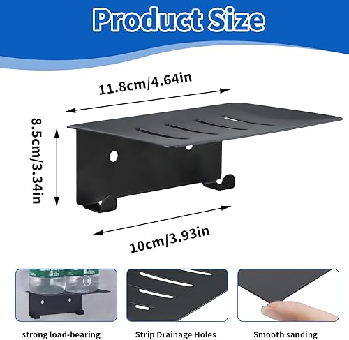 Porte-Savon Mural en Acier Inoxydable Antirouille, Autocollant, sans Perforation, avec 2 Crochets, Porte-Éponge, Support de Rangement pour Articles de Toilette pour Salle de Bain et Cuisine (Noir) - Nail Gallerys