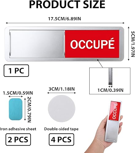 Panneaux de Porte Libre/OCCUPÉ avec 2PCS Adhésives Rondes, 17,7x5.2cm Enseigne et Affiches Coulissante Libre/Occupé Décoratives d’argent pour WC Salle de Bain Réunion Toilettes École Bureaux (argent) - Nail Gallerys