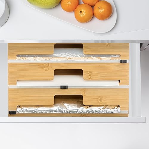 Relaxdays Distributeur Film Alimentaire et Aluminium, pour 2 Rouleaux, pour tiroir, Bambou, 14,5 x 33,5 x 8 cm, Nature - Nail Gallerys