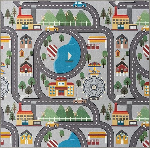 the carpet Happy Life Tapis de Jeu, Lavable, pour la Chambre, Convient aux Enfants, au Motif de la Rue, de la Ville et des Voitures, Vert, 100 x 200 cm - Nail Gallerys