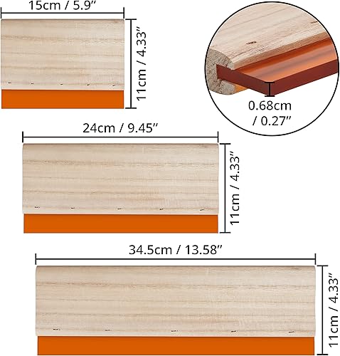 Belle Vous Raclette Sérigraphie (Lot de 3) - 3 Tailles - Raclette Serigraphie en Caoutchouc avec Poignée en Bois - Loisirs Créatifs, Pochoir en Soie, Film Transparent, Ruban de Masquage et Vitre - Nail Gallerys