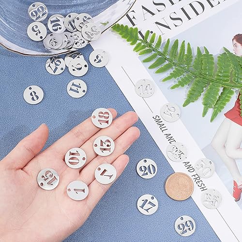 UNICRAFTALE 31 pièces Breloque Numéro 1~31 Breloques Acier Inoxydable Breloques Rondes Pendentifs Chiffres Chanceux Breloques pour Bracelet Boucle d'oreille Collier Breloques Creation Bijoux - Nail Gallerys