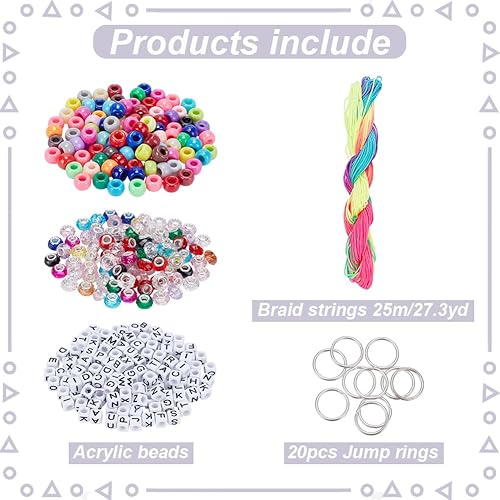 FREEBLOSS 554Pcs Kit de fabrication de porte-clés en perles acryliques Porte-clés en perles de lettres Kit porte-clés en perles Porte-clés en perles Alphabet Bead Beelry Keychain - Nail Gallerys
