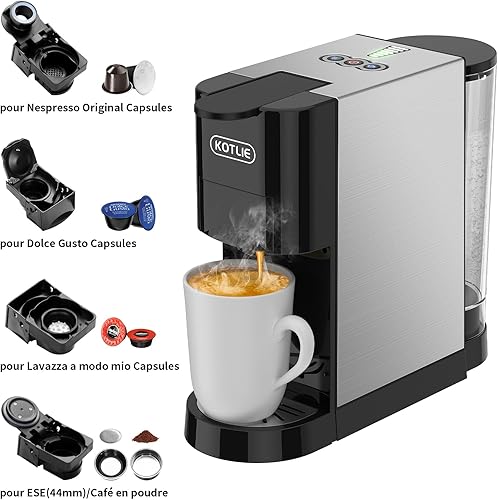 KOTLIE AC-513HF Machine à café multifonctionnelle 5-en-1 pour NES/pour DG/Café en poudre/ESE Pads (44 mm)/pour a modo mio, convient aux bonnets hauts (Noir) - Nail Gallerys