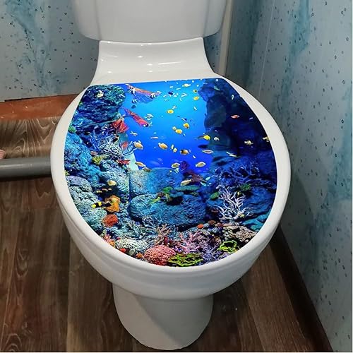 Autocollant De Couvercle De Toilette, Autocollants Imperméables De Couverture De Siège De Toilette De Modèle De Monde De Mer, Autocollant De Couverture De Cuvette De Wc, Autocollant De Tabouret De - Nail Gallerys