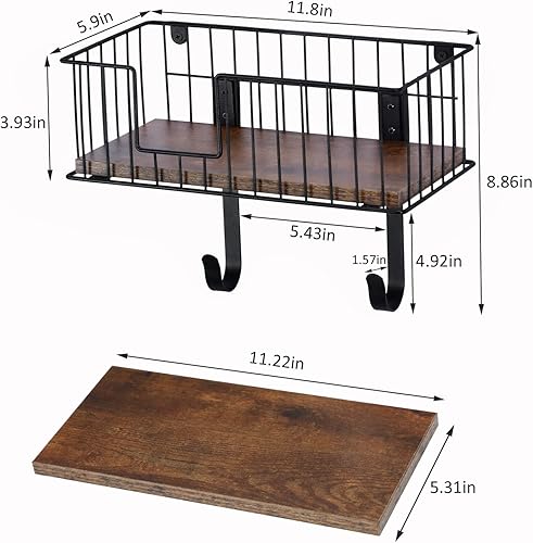 Shinoske Support Mural pour Planche à Repasser, Support pour Table à Repasser avec Grand Panier de Rangement en Bois et Crochets Amovibles, Panier en métal pour la buanderie (Noir) - Nail Gallerys