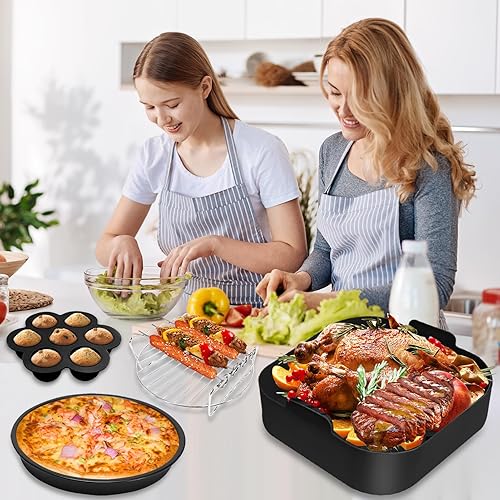 NATNAV 21cm Accessoires Air Fryer, 6 Paquet XL Moule Set pour Philips Airfryer XL 6,2L, COSORI 4,7L 5,5L Cecotec 5.5L 6L, ARINTUL 5,5L, Panier Friteuse Silicone - Nail Gallerys