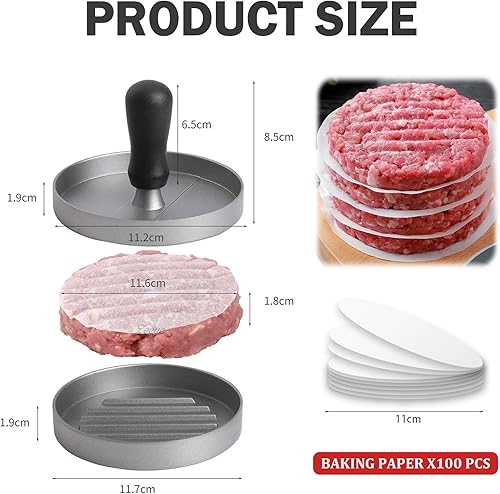 Chingcoo Presse à hamburger avec 100 feuilles de papier sulfurisé - Machine à hamburger - Presse à hamburger ronde - Presse à hamburger - Nail Gallerys