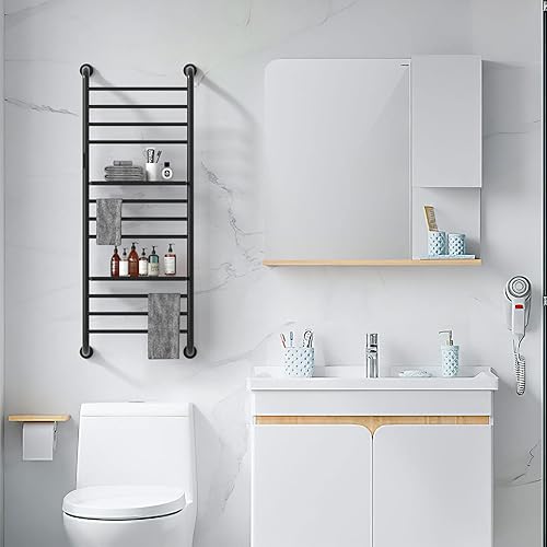 ESOP Sèche-Serviette Électrique Mural, 200W 1300 * 500mm Porte-Serviettes Chauffant avec 2 étagère, Chauffe-Serviettes Électrique avec Thermostat Minuterie, Radiateur de Salle de Bain, Noir - Nail Gallerys