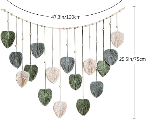 LIMEOW Tapisserie murale en macramé avec feuilles bohème, Plume Murale Décoration，En coton tissé，pour femme, Pour chambre à coucher, salon, chambre d'enfant Décoration Murale d'Appartement (vert) - Nail Gallerys