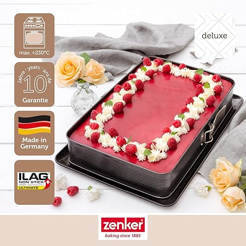 Zenker 7022 Moule à gâteaux rectangulaire à charnière, Moule Rectangle, Plat à Four, Plat à gratin, Moule à gâteaux avec Plateau, Acier émaillé, 42 x 29 cm, Noir - Nail Gallerys