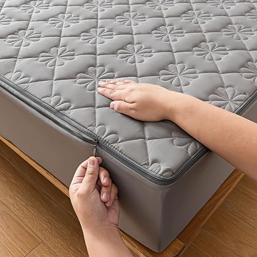 Protège Matelas 140x190 avec Fermeture éclair Personnalisable Housse de Matelas Matelassé Lavable Housse Protection Matelas Demenagement Draps Housses Respirante Surmatela Integrale (140x190+18cm,Gray - Nail Gallerys