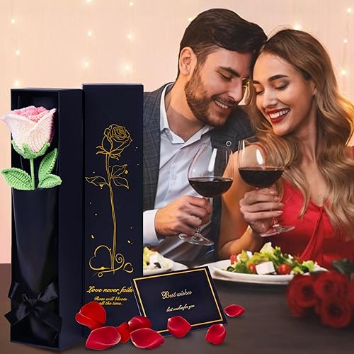 WuikerDuo Gehäkelte Blumen Geburtstag, Ewige Infinity Rosen für Familien, Mama, Freundin, Ehefrau Handgemachte Gestrickte Rosen Kunstpflanze Wohnzimmer Büro Auto Deko(Farbverlauf Rosa) - Nail Gallerys