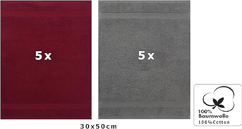 Betz Lot de 10 Serviettes d'invité Taille 30x50 cm 100% Coton Premium Couleur Gris Anthracite et Rouge foncé - Nail Gallerys