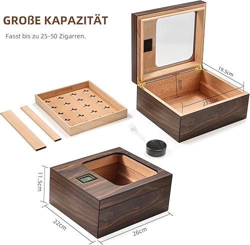 LEACHOI Cave à cigares faite à la main, armoire à cigares, humidificateur et noyaux de cèdre, séparateur et hygromètre numérique, cadeaux pour hommes - Nail Gallerys