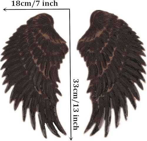 1 paire de patchs à paillettes taille jumbo ailes d'ange à repasser ou à coudre - Appliques à motif brodé pour bricolage, vêtements, accessoires, Argenté., 33cm*18cm(13inch*7inch) - Nail Gallerys