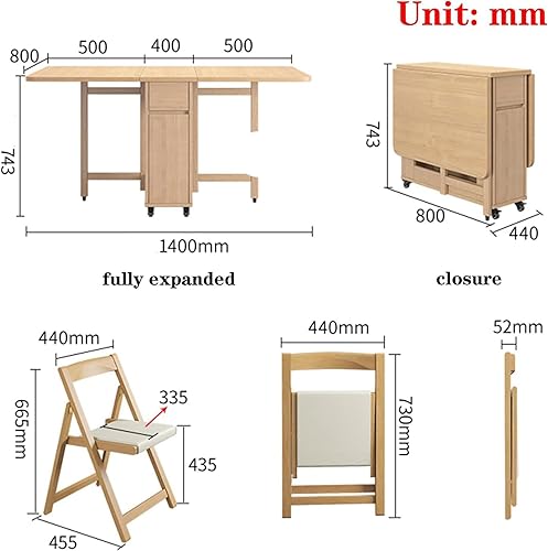 Générique Table à Manger escamotable multifonctionnelle, Ensemble Table à Manger et chaises Pliantes, avec 4 chaises - Nail Gallerys