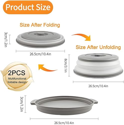 Couvercle Micro Ondes Rétractable, 2 Pièces Cloche Micro Onde Couvercle Pour Micro Ondes anti-éclaboussures 26.5cm our Micro Onde, Fruits, Légumes (Gris, Bleu) - Nail Gallerys