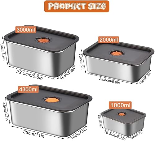 Doafoce 4 Pièces Bac Inox Alimentaire avec Couvercle, Boîtes de Conservation Alimentaire Empilables, Boite Alimentaire Inox Réutilisables, pour Réfrigérateur, Restaurant, Cuisine - Nail Gallerys