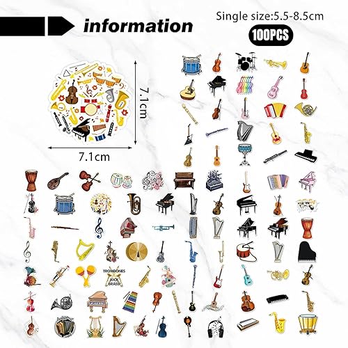 UOPJDD 100 Autocollants De La Série D'Instruments De Musique, Autocollants Auto-Adhésifs, Caricatures Personnalisées, Autocollants De Scrapbooking Créatifs, Décoration De Skate De Voiture De DIY. - Nail Gallerys