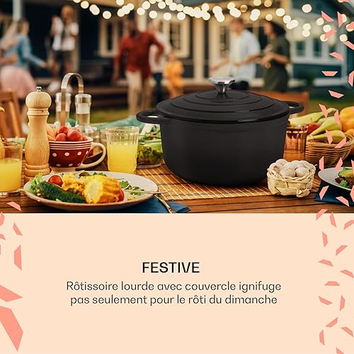 ToCis Big BBQ cocotte en fonte émaillée avec couvercle 33 cm, capacité 5,5 litres | Cocotte et faitout émaillés compatibles induction | Casserole et poêle en couleur : gris - Nail Gallerys