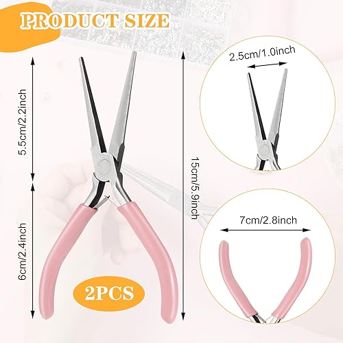 Lot de 2 pinces à bec aiguille, 15,2 cm de long, pinces à bijoux à bec plat, pinces à petit bec, pinces à cintrer pour les travaux manuels, la fabrication de bijoux (rose) - Nail Gallerys