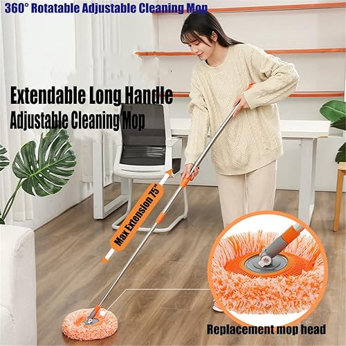 Vadrouille de nettoyage réglable rotative à 360°, vadrouille de nettoyage murale extensible avec têtes de rechange, serpillière rétractable multifonctionnelle à long manche de 71 à 190 cm - Nail Gallerys
