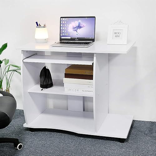 LANTUS Table pour Ordinateur Meuble Ordinateur Bureau pour Ordinateur Table de Bureau Noir Bureau Informatique Postes de Travail informatiques Bureau d'ordinateur à roulettes(90 * 50 * 75cm - Blanc) - Nail Gallerys