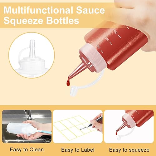 HMIEPRS 6 Pièces Bouteille Sauce, 360ML/12oz Plastique Presser Les Bouteille à Condiments avec Brosse de Nettoyage et Autocollants, Squeeze Bouteilles Flacon pour BBQ Ketchup Moutard Huile D'Olive - Nail Gallerys