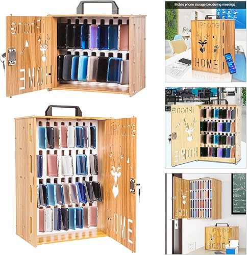 Boîte de rangement pour téléphone portable en bois naturel avec verrou de sécurité - Nail Gallerys