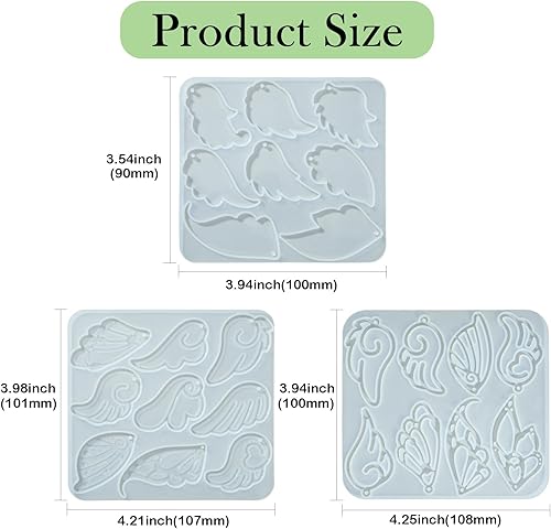 Airssory Lot de 3 moules en silicone sur le thème des ailes d'ange et de fée pour fabrication de bijoux et boucles d'oreilles en résine époxy - Nail Gallerys