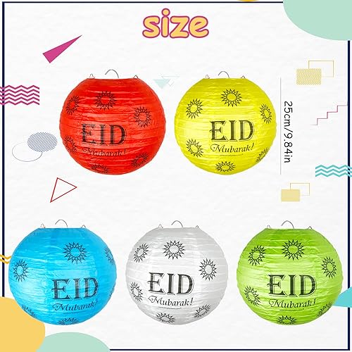 10 Pouces Ramadan Lanterne,Decoration Ramadan Mubarak,5Pcs Lanterne en Papier Rond Coloré,Decoration Ramadan 2022,Abat Jour Papier Couleur pour Ramadan Mubarak Eid (5PCS) - Nail Gallerys