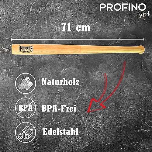 PROFINO Moulin à Poivre Pepper Game 71 cm | Céramique et Bois d'Hévéa | Support Mural en Acier Inoxydable | Grand Moulin à Épices - Nail Gallerys