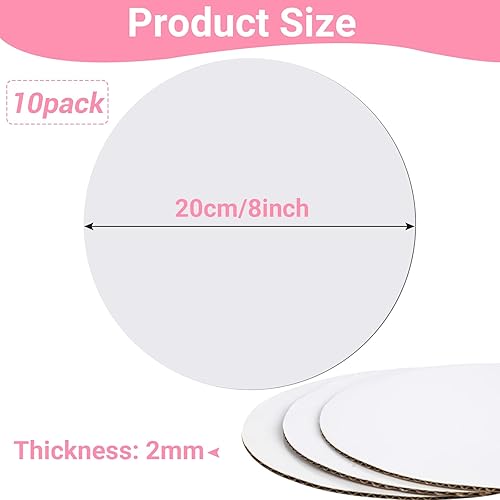 Lot de 10 Cake Board de 20 cm, Support Gateau Rond en Carton Robuste, Plateau Gateau Rond Polyvalent pour gâteaux et Desserts, Parfait comme Fond de gâteau pour Mariage, Anniversaire et fête. - Nail Gallerys