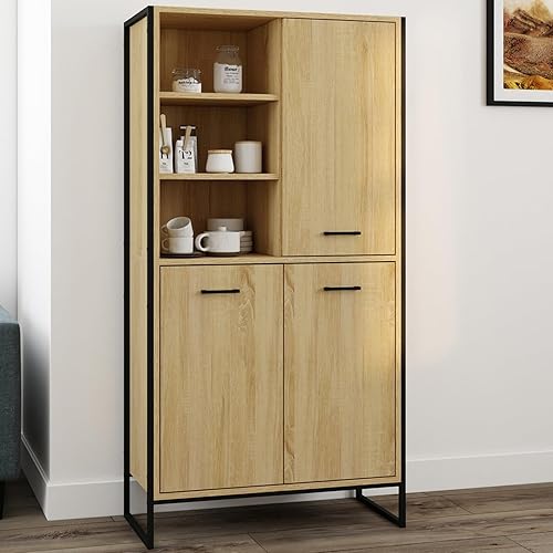 IDMarket - Buffet Haut H. 160 cm Detroit 3 Portes Design Industriel - Nail Gallerys