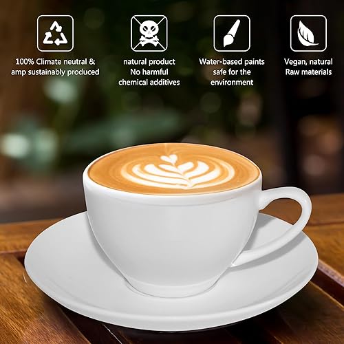 AZKEEGREY Lot de 6 tasses à cappuccino - 170 ml - Blanc - Avec soucoupes - En porcelaine - Passe au lave-vaisselle - Nail Gallerys