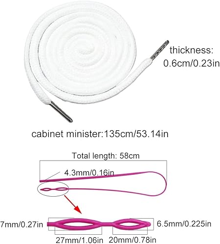 WXNPA Drawstring Lot de 4 cordons de rechange universels avec 1 * enfileur pour pantalons, shorts, pantalons, vestes, manteaux (noir, blanc), 135 * 0.6cm - Nail Gallerys