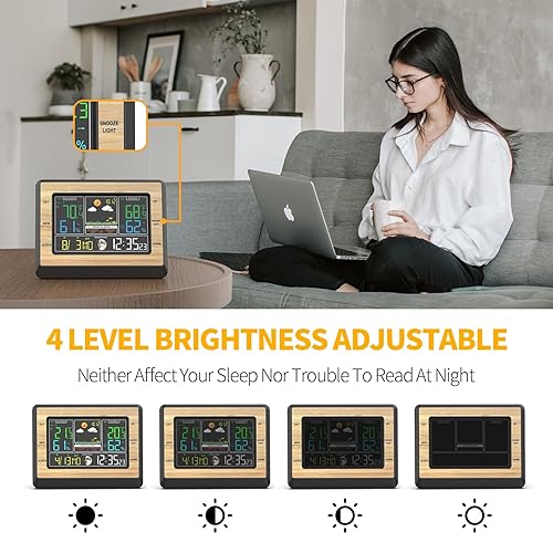 OBEST Station Météo LCD Écran 6 Pouces Interieur Exterieur Sans Fil,Alarme de Température/Humidité, Réveil Snooze,un Capteur, Convient pour Bureau, Chambre de Bébé,Jaune - Nail Gallerys
