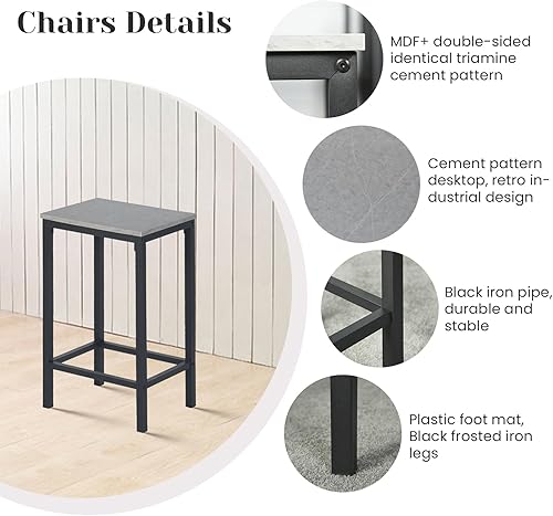 anrekl Table à manger et chaises de bar avec 4 chaises, comptoir de cuisine, comptoir de salon, structure en acier, design industriel, table de bar 100 x 60 x 90 cm, chaise de bar 30 x 40 x 65 cm, - Nail Gallerys
