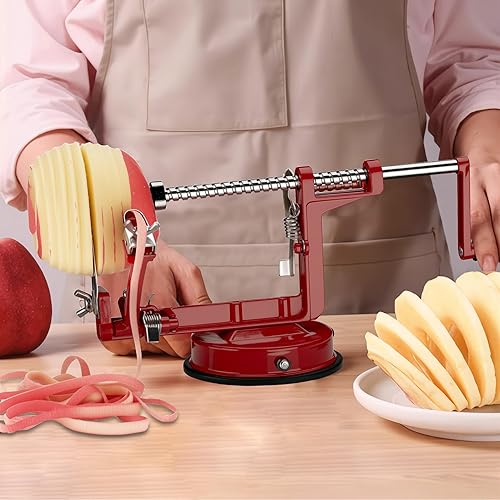 WilTec Épluche Pomme 3 en 1 en Aluminium – 30 x 10 x 13 cm – 3 Aiguilles, Lame, Ventouse – Machiner à peler, Couper et épépiner des Pommes - Nail Gallerys