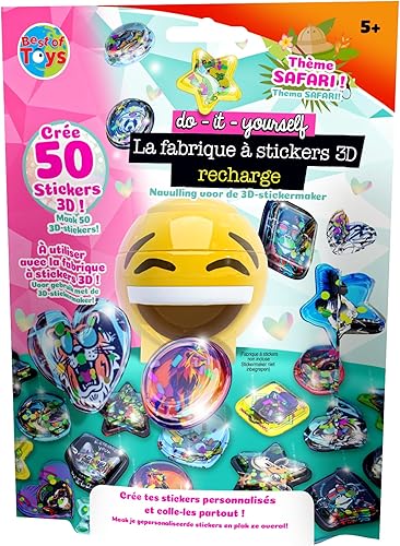 BEST OF TOYS - Pack de 50 recharges pour La fabrique à Sticker 3D - Permet de créer des 50 stickers 3D 100% Personnalisés - Loisir Créatifs - À partir de 5 ans - Thème aléatoire Safari ou Océan - Nail Gallerys