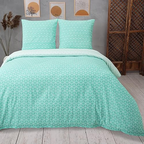 Vency Housse de Couette 220x240 3-Pièces Turquoise - Oeko-TEX 80% Coton & 20% Polyester, 1x Housse de Couette avec Fermeture éclair + 2X taies d'oreiller enveloppe de 65x65 cm, Modèle Puzzle - Nail Gallerys